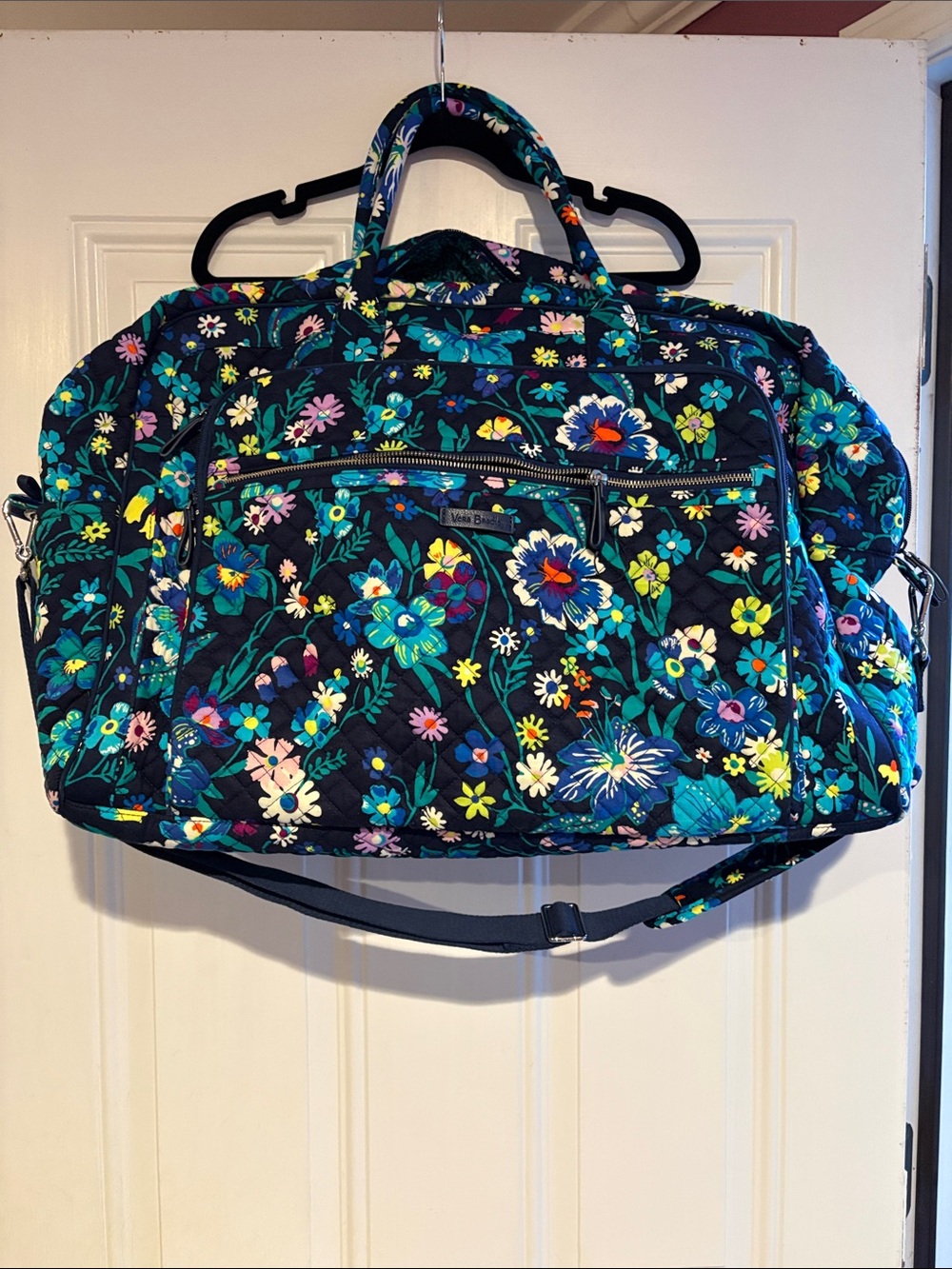 Vera Bradley Navy Floral Quilted Travel Bag with Multicolor Blooms